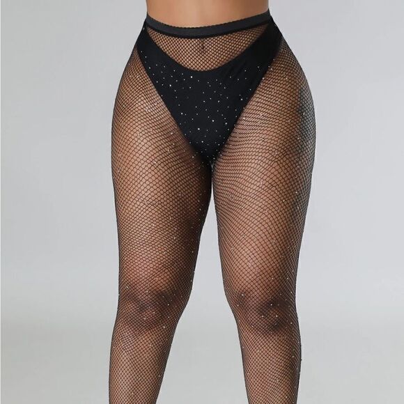 Black Rhinestone fishnet stockings pantyhose - Picture 2 of 8